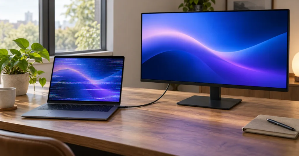 External monitor test: laptop screen glitching while the connected monitor stays steady