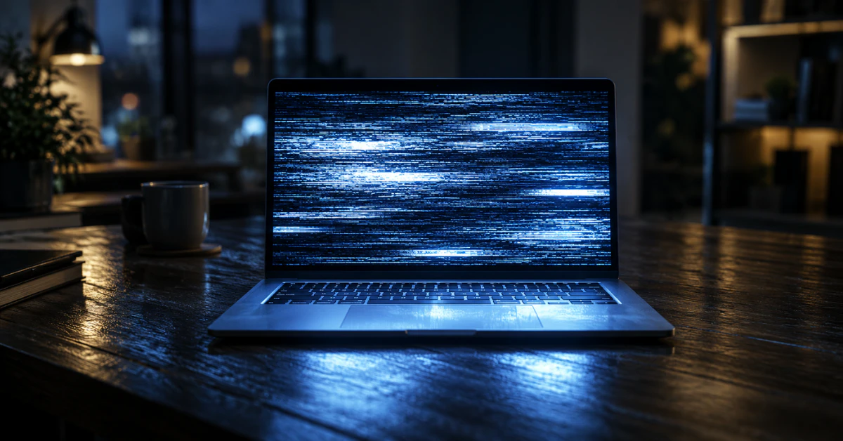 Laptop screen flickering with bands of light, illustrating causes, tests, and fixes